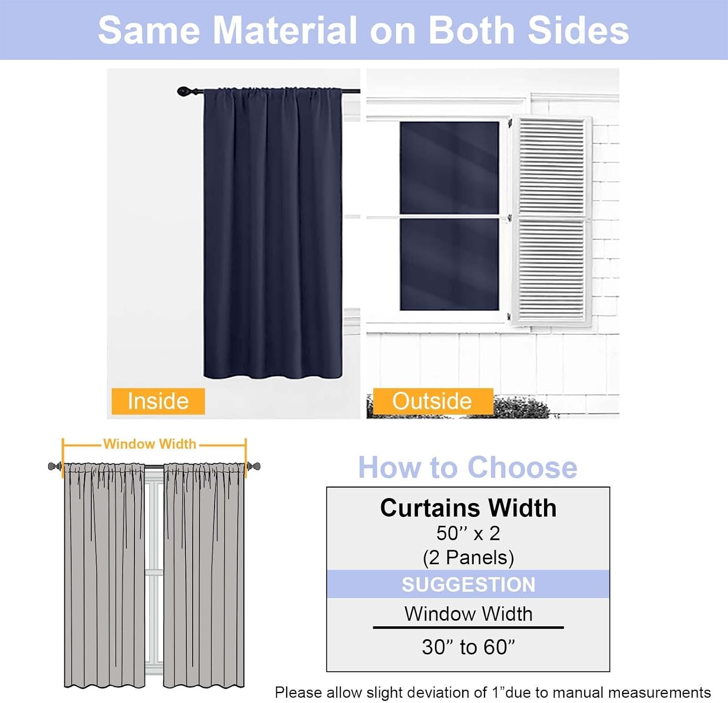 Simplebrand Navy Blue Blackout Curtains for Bedroom 102 Inches Long 2 Panels, Solid Thermal Insulated, Energy Saving Living Room Window Tre…