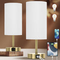 Yarra-Decor Bedside Lamp with USB A+C Charging Ports Set of Two - Touch Control Table for Bedroom Wood 3 Way Dimmable Nightstand Round…