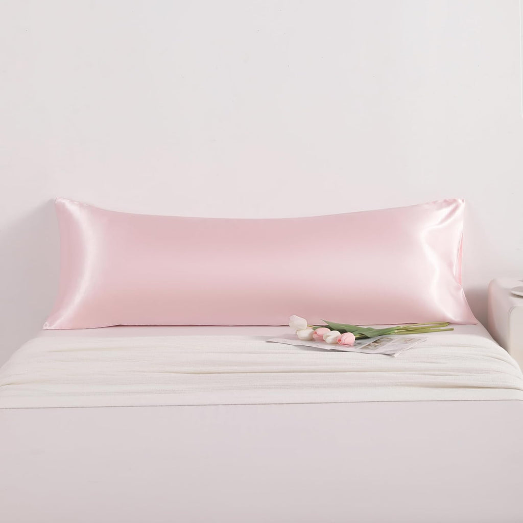 Ntbay Satin Body Pillowcase for Hair and Skin, Luxurious and Silky Pillow case with Envelope Closure, 20x54 Inches, Light Pink 54 Inches Pi…