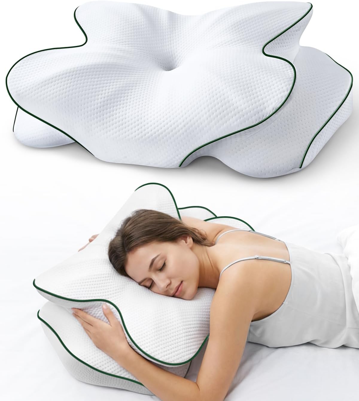 AZBestPro Memory Foam Cervical Pillow for Neck Support &, Butterfly Ergonomic Design – 24×15.75×5.7 Inches, Removable 100% Polyester Pillo…