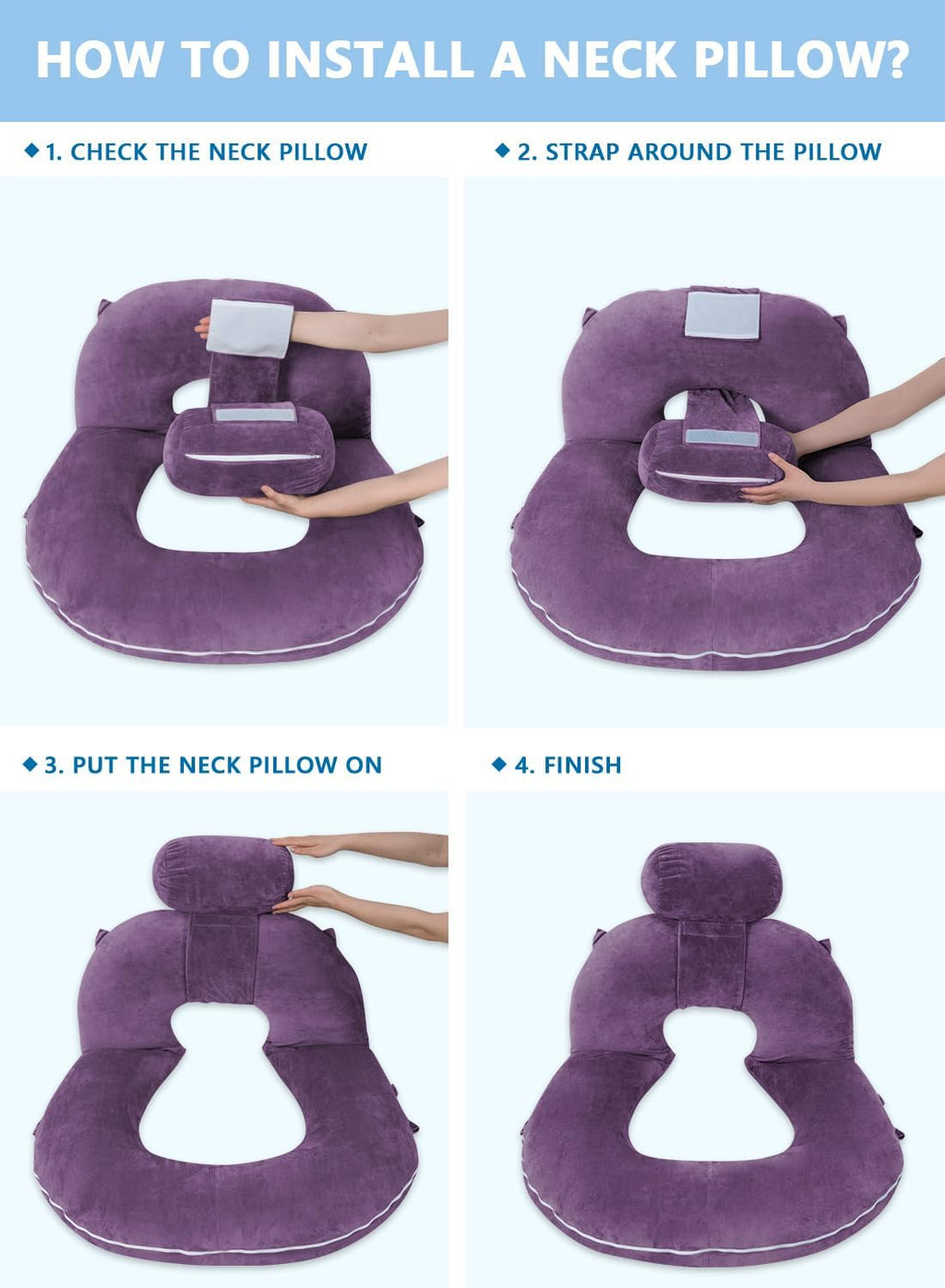 Insen Reading Pillow, Back Pillow for Sitting in Bed and Couch, Gaming Pillow for Adults, Sit Up Support for Bed, Purple