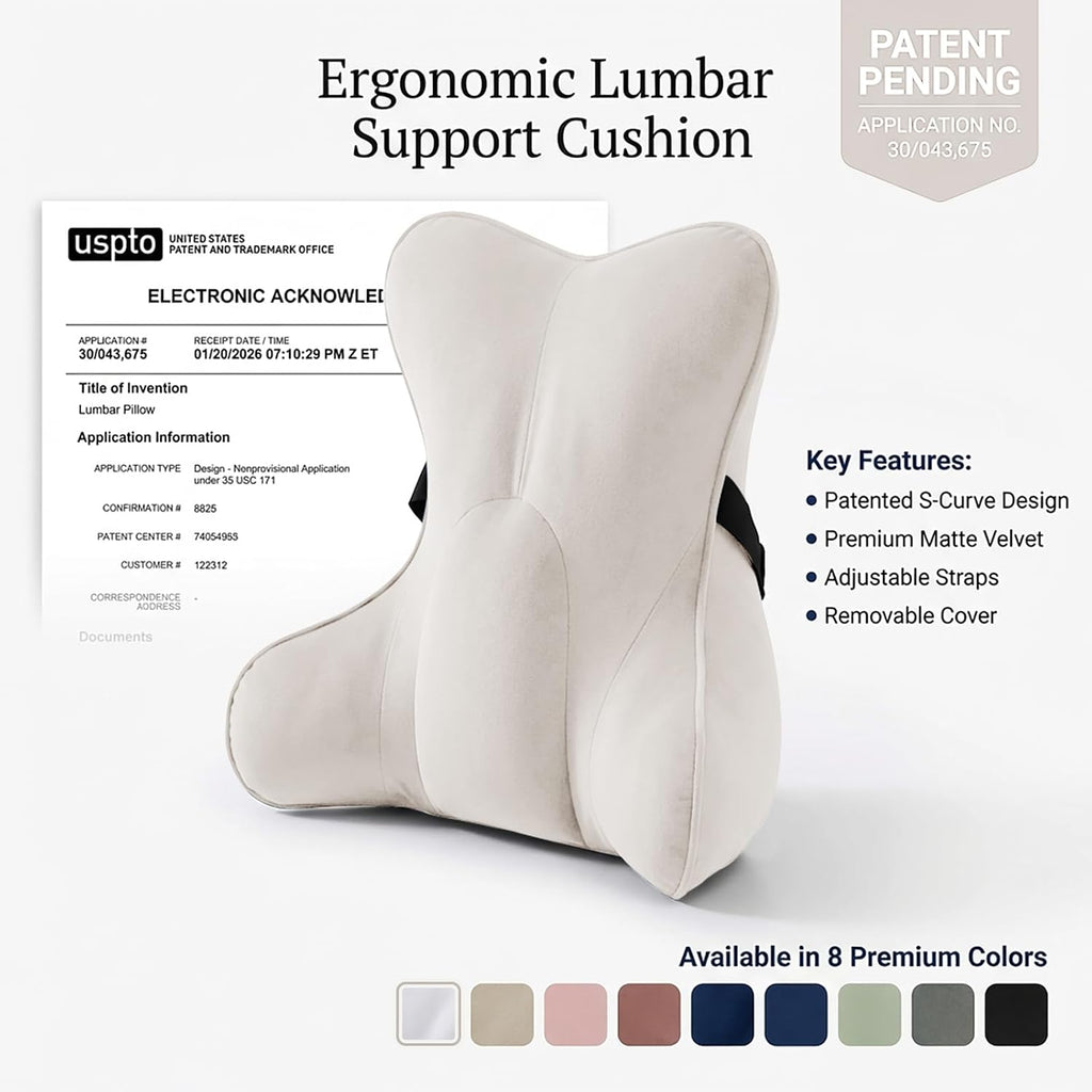 Lumbar Support Pillow(Pat. Pend) – Multi-Functional Ergonomic Back Cushion for Sofa Chair, Car Seat & Sofa, Reading Pillow with Firm…