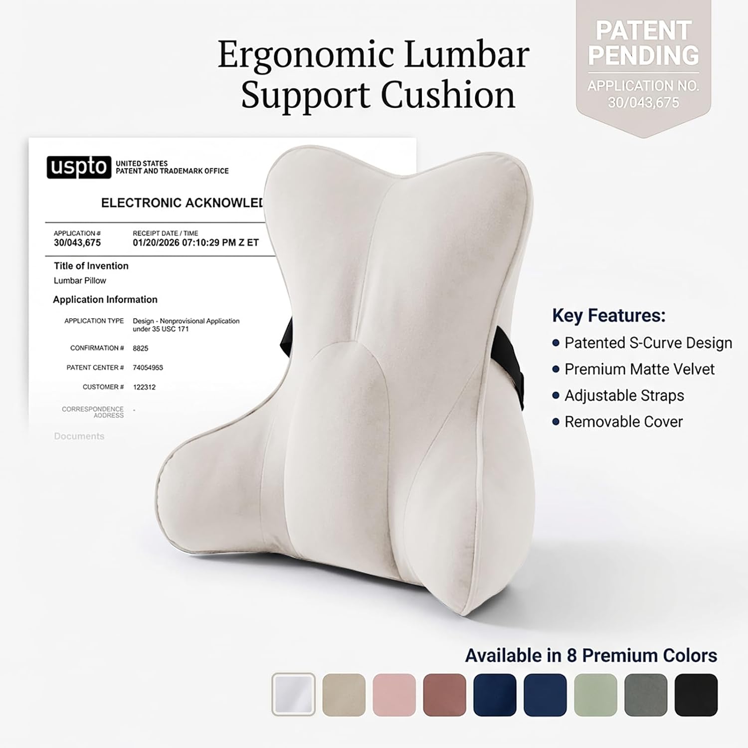 Lumbar Support Pillow(Pat. Pend) – Multi-Functional Ergonomic Back Cushion for Sofa Chair, Car Seat & Sofa, Reading Pillow with Firm…