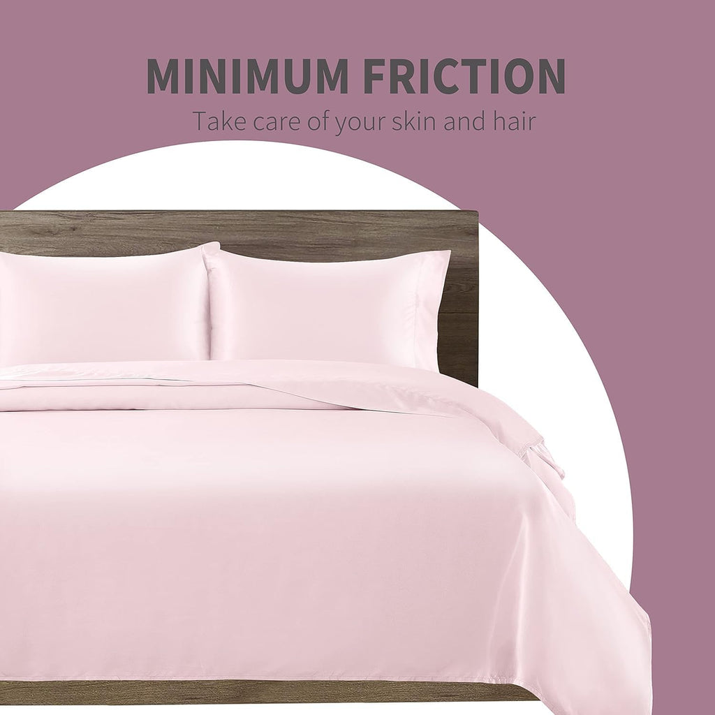Cobedzy 3 Pcs Blush Pink Satin Sheets Twin XL Size Silky Satin Bedding Sheets Set with 1 Deep Pocket Fitted Sheet, 1 Flat Sheet, 1 Pillowca…