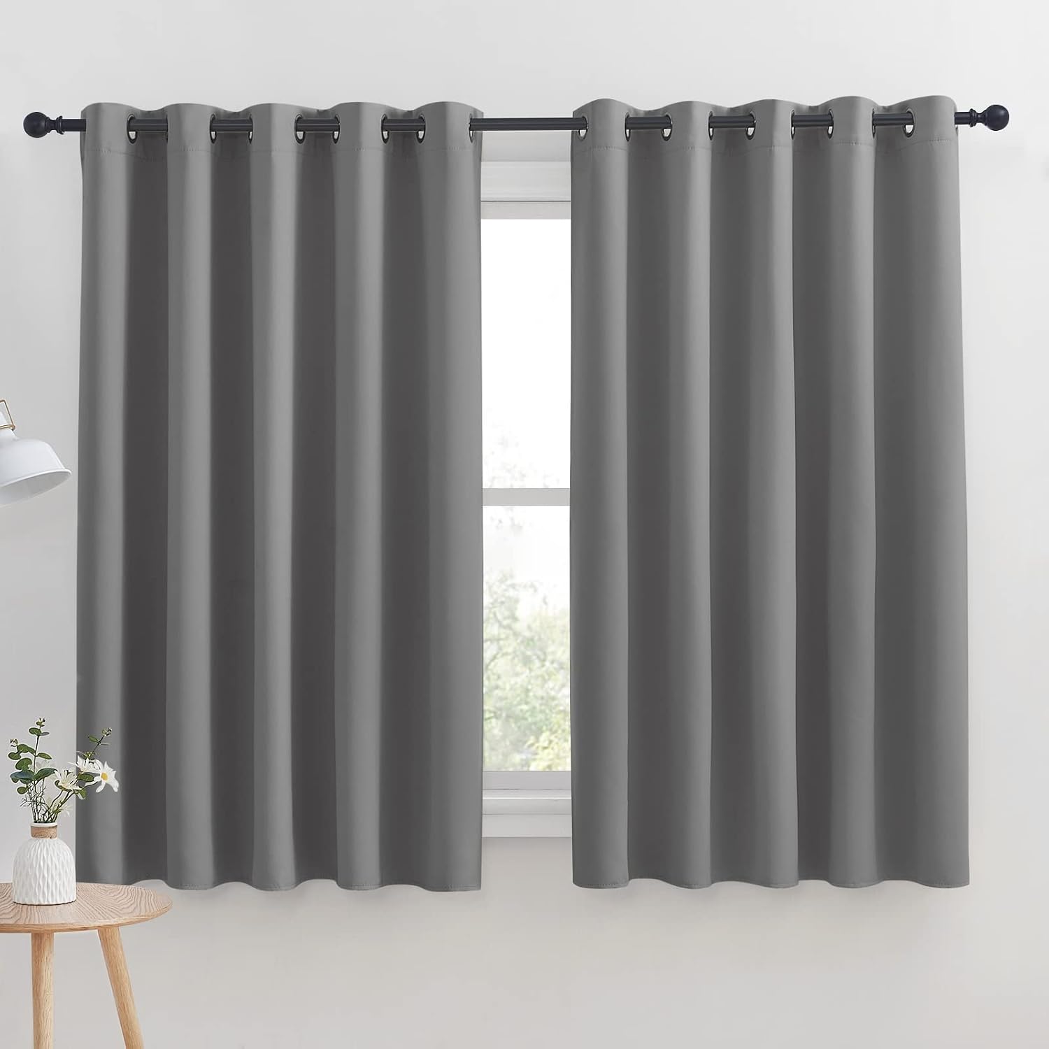 NICETOWN Silver Grey Blackout Curtain Panels for Bedroom, Thermal Insulated Grommet Top Blackout Draperies and Drapes for Basement (2…