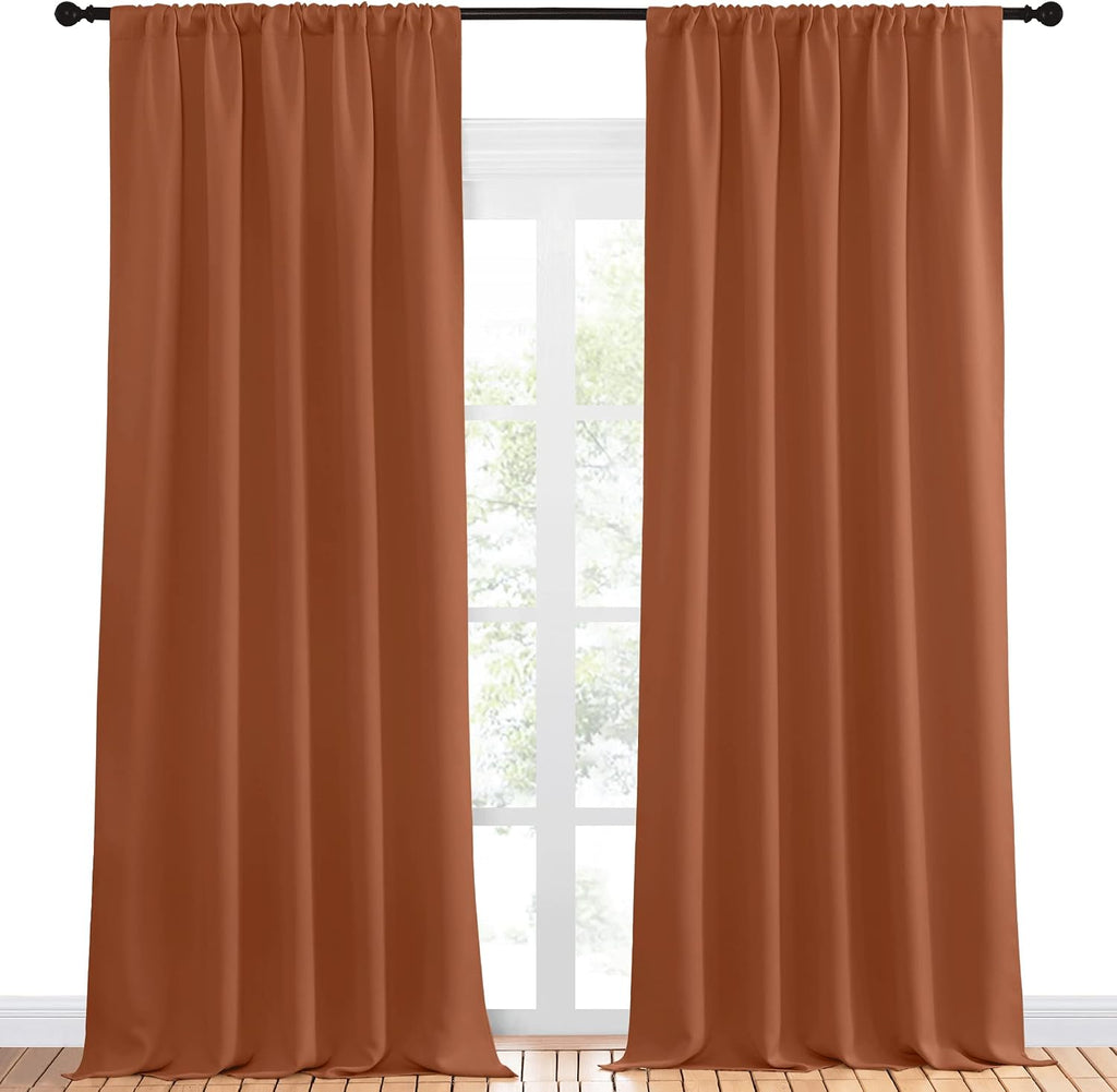 NICETOWN Blackout Curtains and Drapes - Thermal Insulated Solid Rod Pocket Blackout Draperies/Panels (Burnt Orange, 1 Pair, 52 by 95 inches)