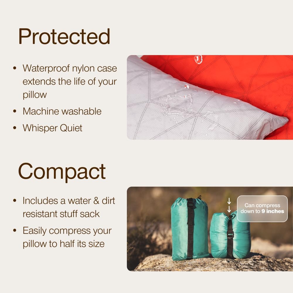 Coop Home Goods Original Adjustable Travel Pillow and Waterproof Pillow Protector Red Bundle with Compressible Stuff Sack, Medium-Firm…