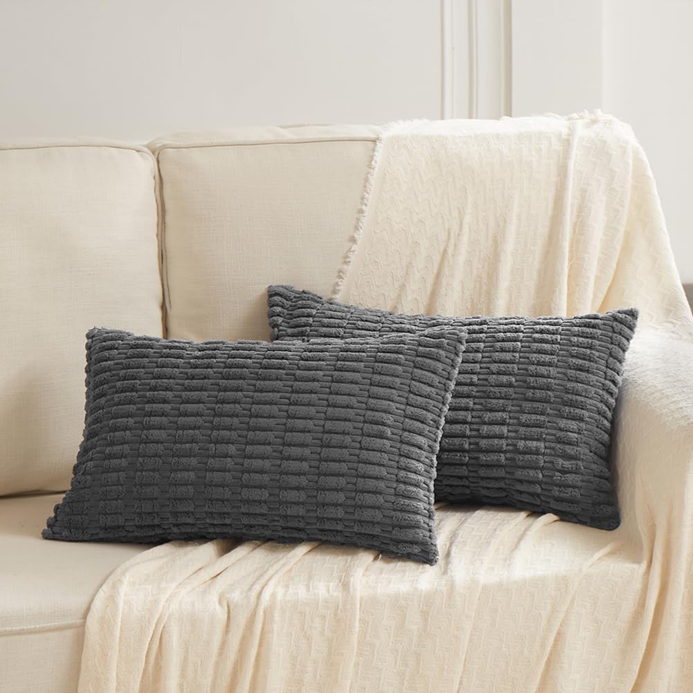 Fancy Homi Decorative Throw Pillow Covers for Bed Couch Bedroom Bench, Soft Corduroy Solid Pillow Case, Rustic Farmhouse Boho Room…