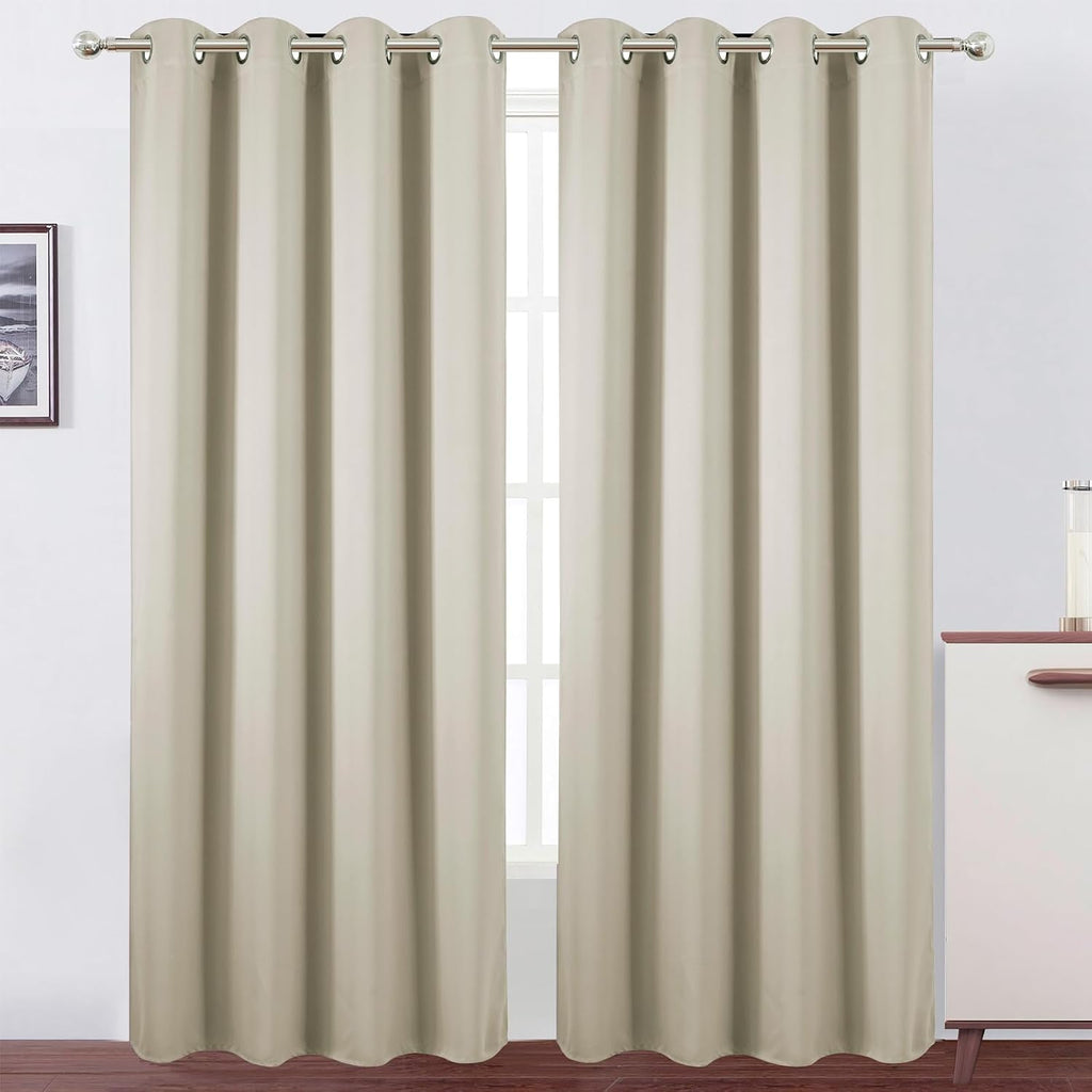 Lemomo Blackout Curtains 52 x 90 Inch Long Light Beige Curtains Set of 2 Panels Room Darkening Curtains for Bedroom and Living Room 90 Inch…
