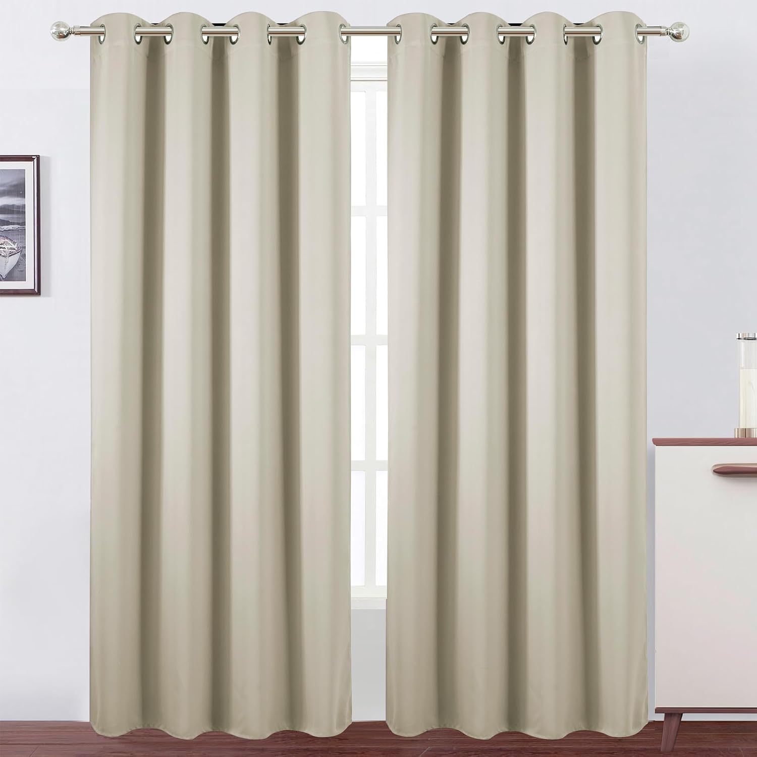 Lemomo Blackout Curtains 52 x 120 Inch Long Light Beige Curtains Set of 2 Panels Room Darkening Curtains for Bedroom and Living Room 120 In…