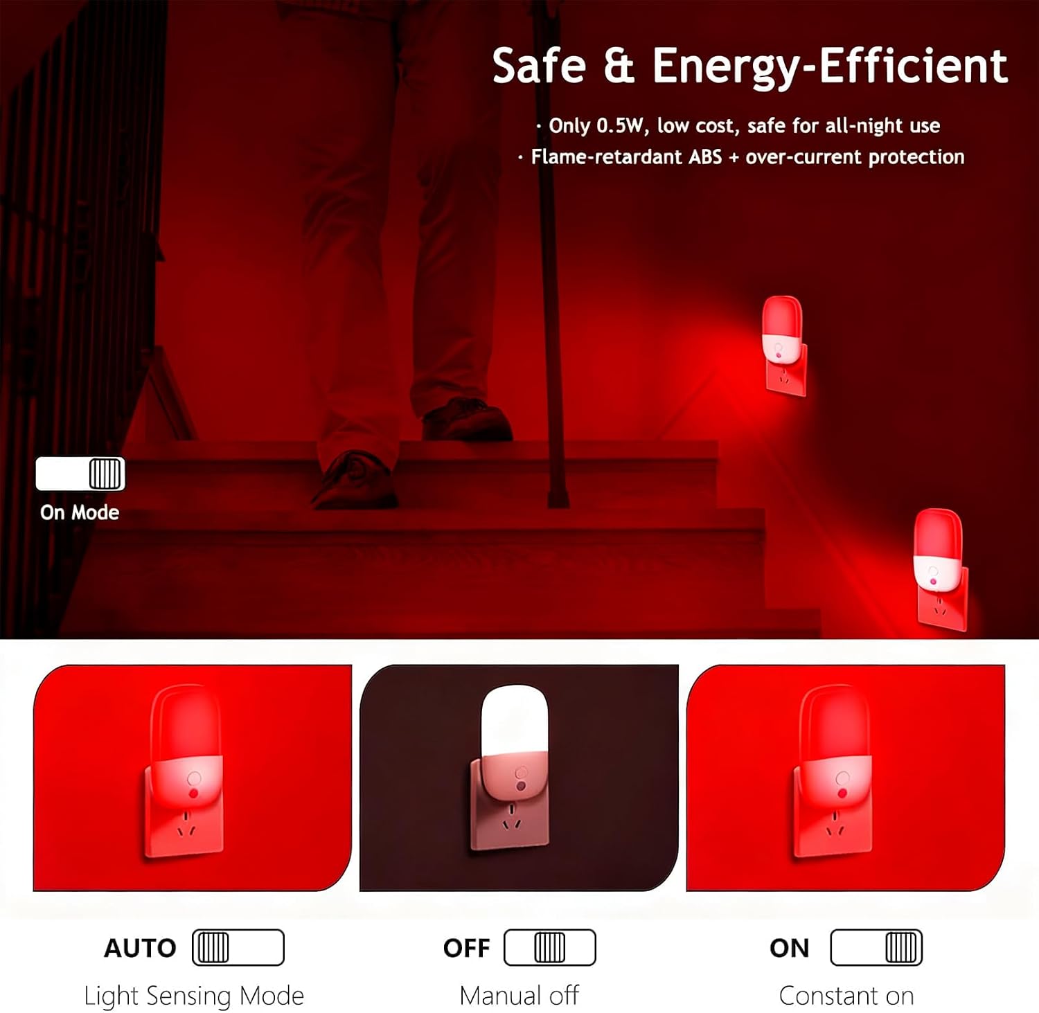 Jopcpie 670nm Red Light Night Light for Sleep relaxation, 2 Pack Auto On/Off Dimmable Night Light with Dusk to Dawn Sensor, LED Night…