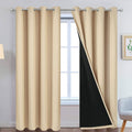 Yakamok Beige 100% Blackout Curtains, Thermal Insulated Total Blackout Drapes for Bedroom, Heat Blocking Window Curtains for Living Room(52…