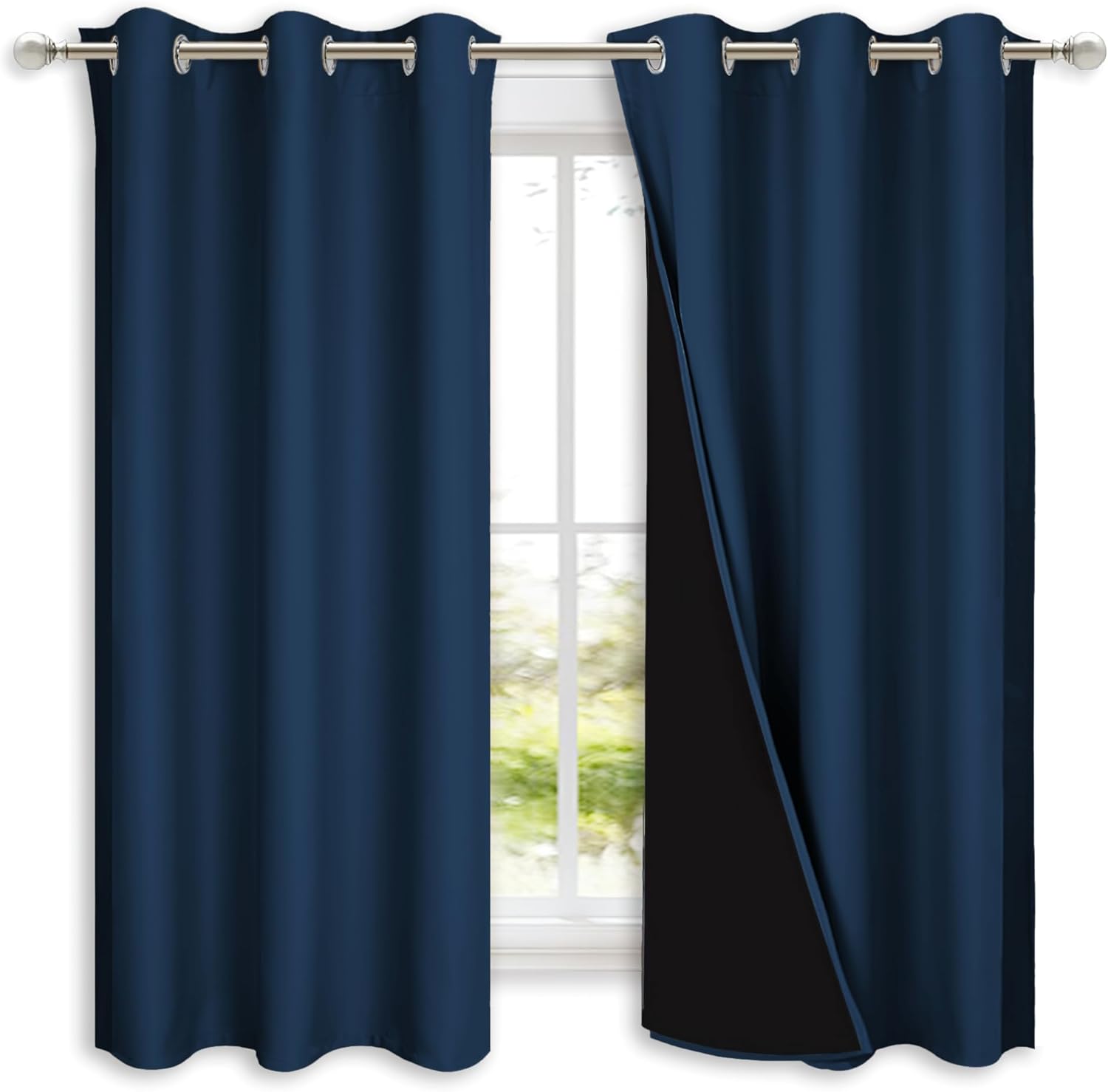 Nicetown 100% Blackout Curtains with Black Liners, Solid Thermal Insulated Full Blackout 2-Layer Lined Drapes, Energy Efficiency Window Dra…