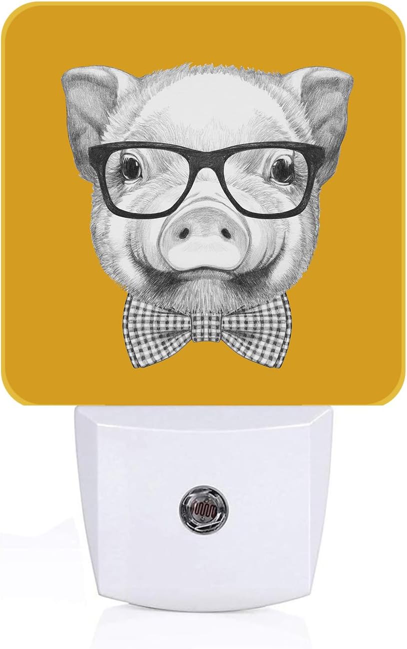 Pig with Glasses Night Light, Plug-in Night Lights with Dusk to Dawn Sensor for Stairway, Hallway, Bedroom Sleep Friendly Ideal for…