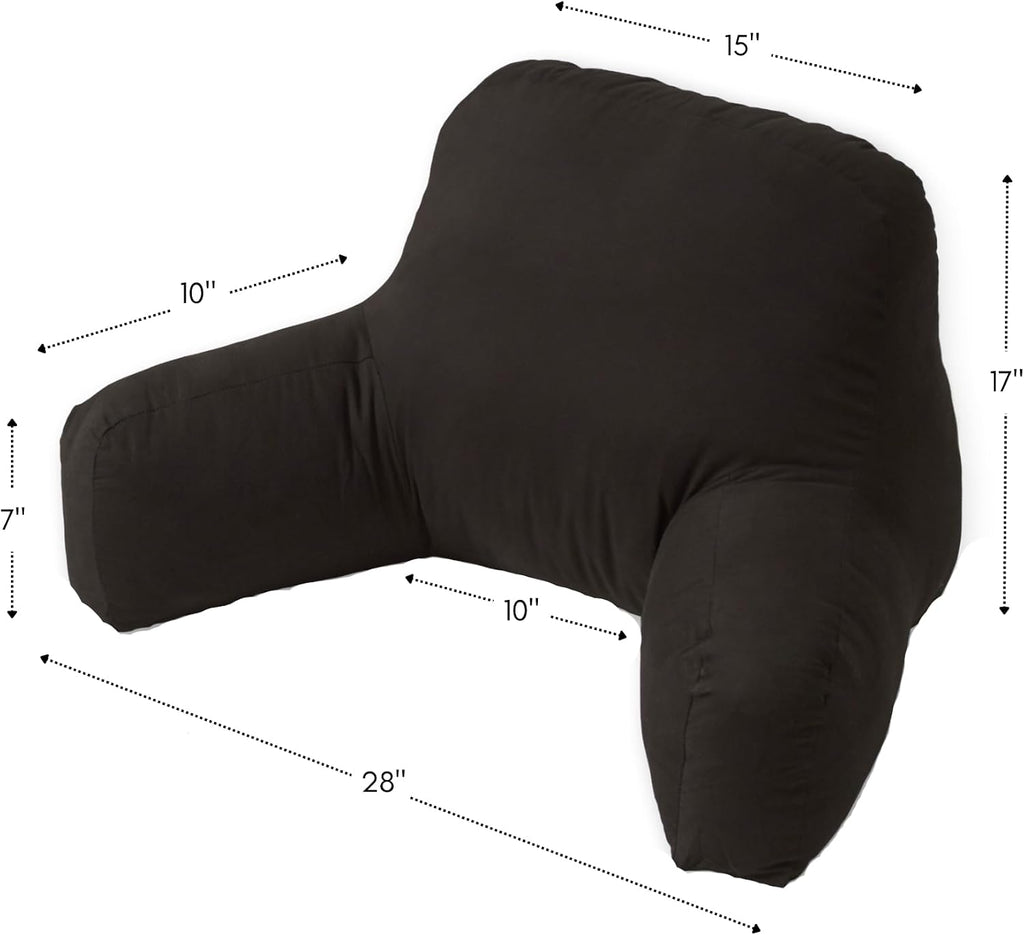 Greendale Home Fashions Cotton Duck Bed Rest Reading Pillow with Arms, Coal