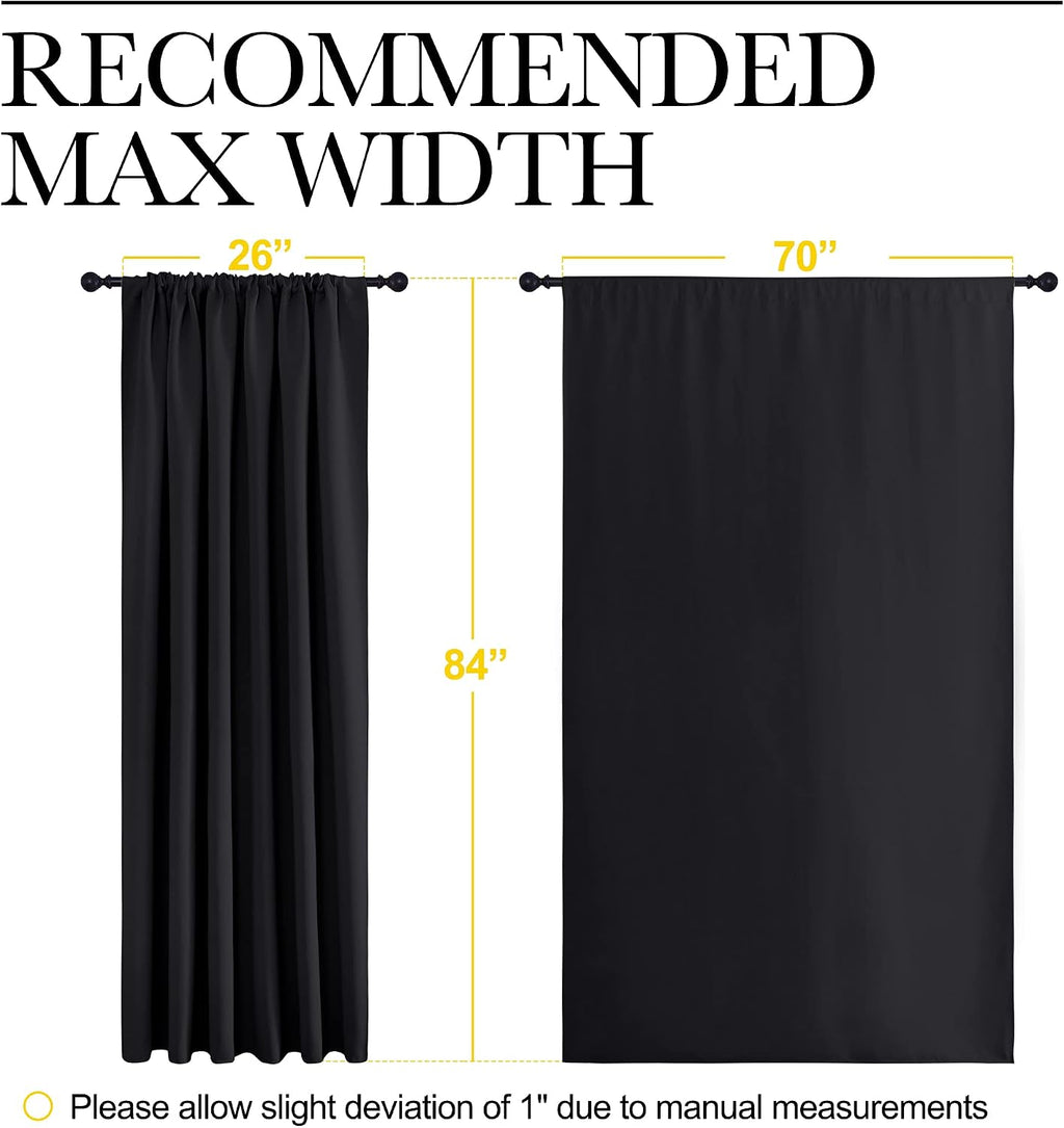 NICETOWN Black Blackout Curtain Blinds - Solid Thermal Insulated Window Treatment Blackout Drapes for Bedroom (2 Panels, 70 inches Wide…