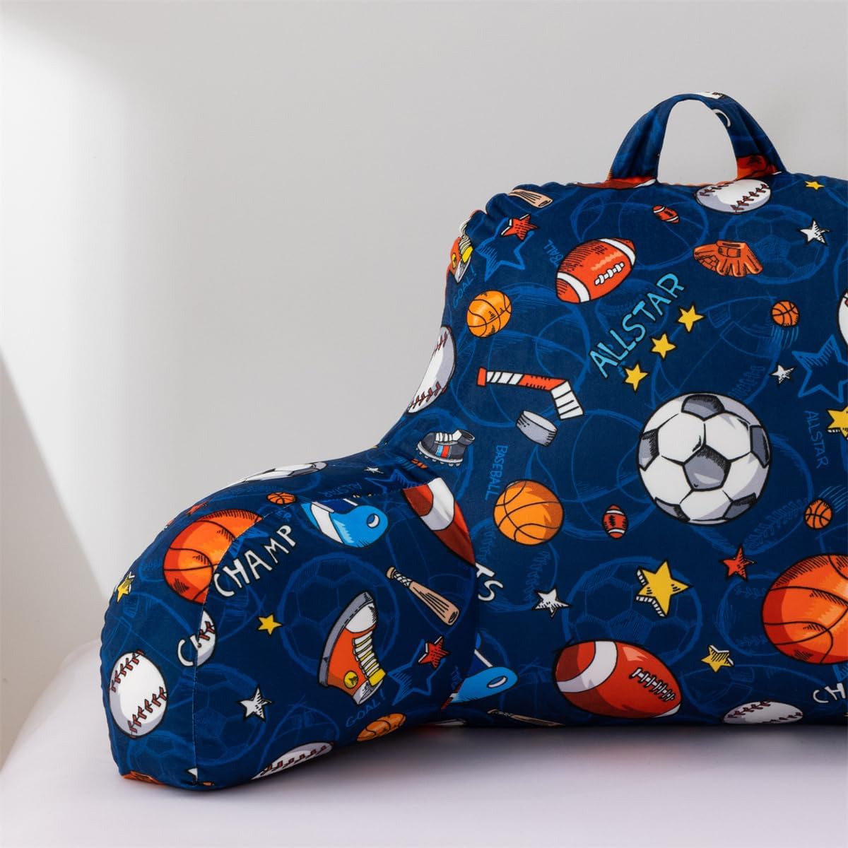 Ntbed Sport Ball Collection Printed Reading Pillow Bed Wedge Backrest with Arms, Couch TV Relax Bed Rest Pillow Back Support Cushion for Ki…