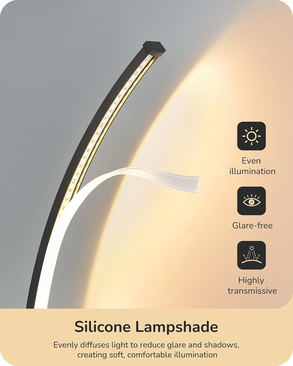 EDISHINE Curved LED Table Lamp, Modern Bedside Lamp with 3 Color Temperature & Stepless Dimming, Aluminum & Iron, Nightstand Lamp for…
