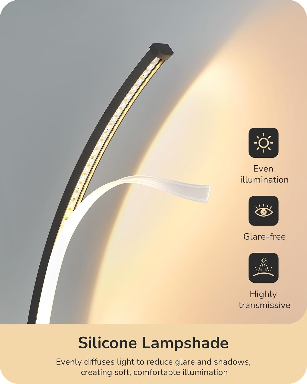 EDISHINE Curved LED Table Lamp, Modern Bedside Lamp with 3 Color Temperature & Stepless Dimming, Aluminum & Iron, Nightstand Lamp for…