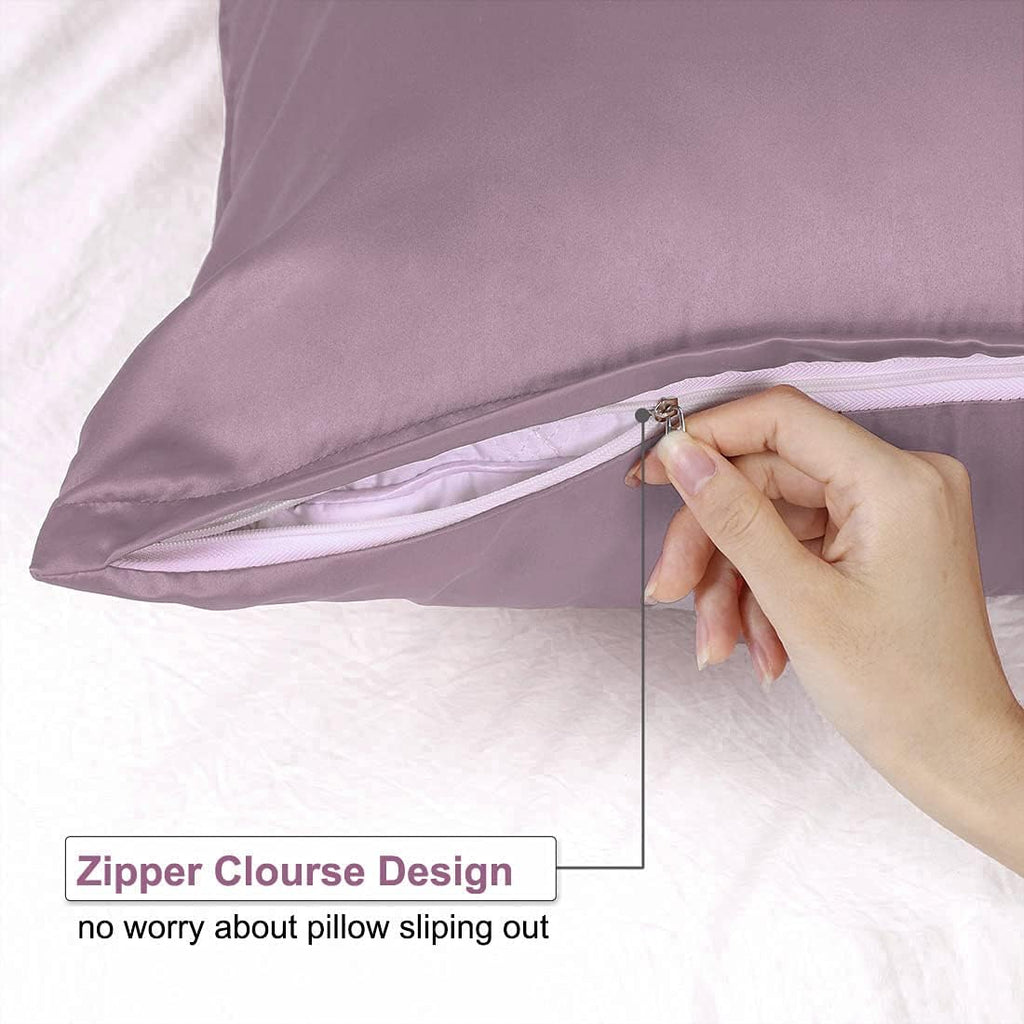 uxcell Travel Satin Pillowcase with Zipper, Super Soft and Luxury, Silky Pillow Cases Covers Set of 2, 14"x20", Mauve