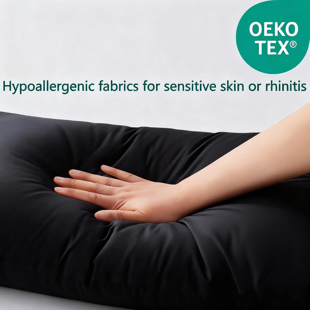 Flat Ultra Thin Bed Pillows Standard Size Pillow Set of 2 Extra Soft Down Alternative for Stomach Back Sleeper Black 20x26inches