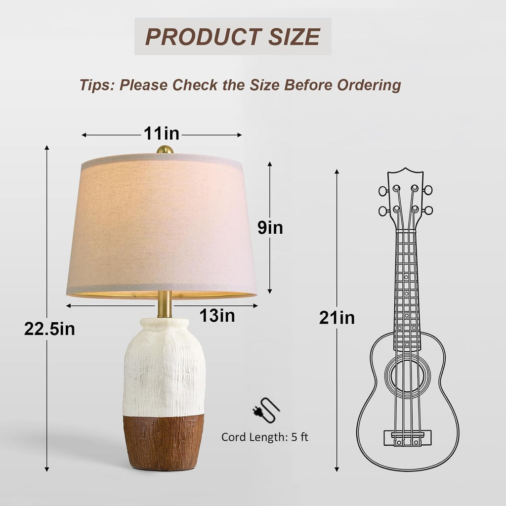 22.5" Hand-Textured Vintage Ceramic Table Lamp, Single Rustic Farmhouse Bedside Lamp with Linen Shade, Boho Lamp for Bedroom Living Room…
