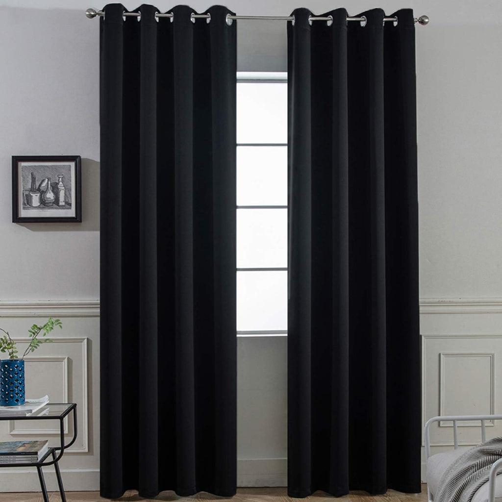 Yakamok Thermal Insulated Blackout Curtains Solid Grommet Window Drapery Bedroom/Living Room, Black, W52 x L96, 2 Panels