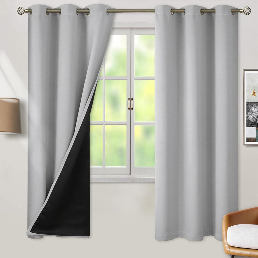 BGment Thermal Insulated 100% Blackout Curtains for Bedroom with Black Liner, Double Layer Full Room Darkening Noise Reducing Grommet Curta…