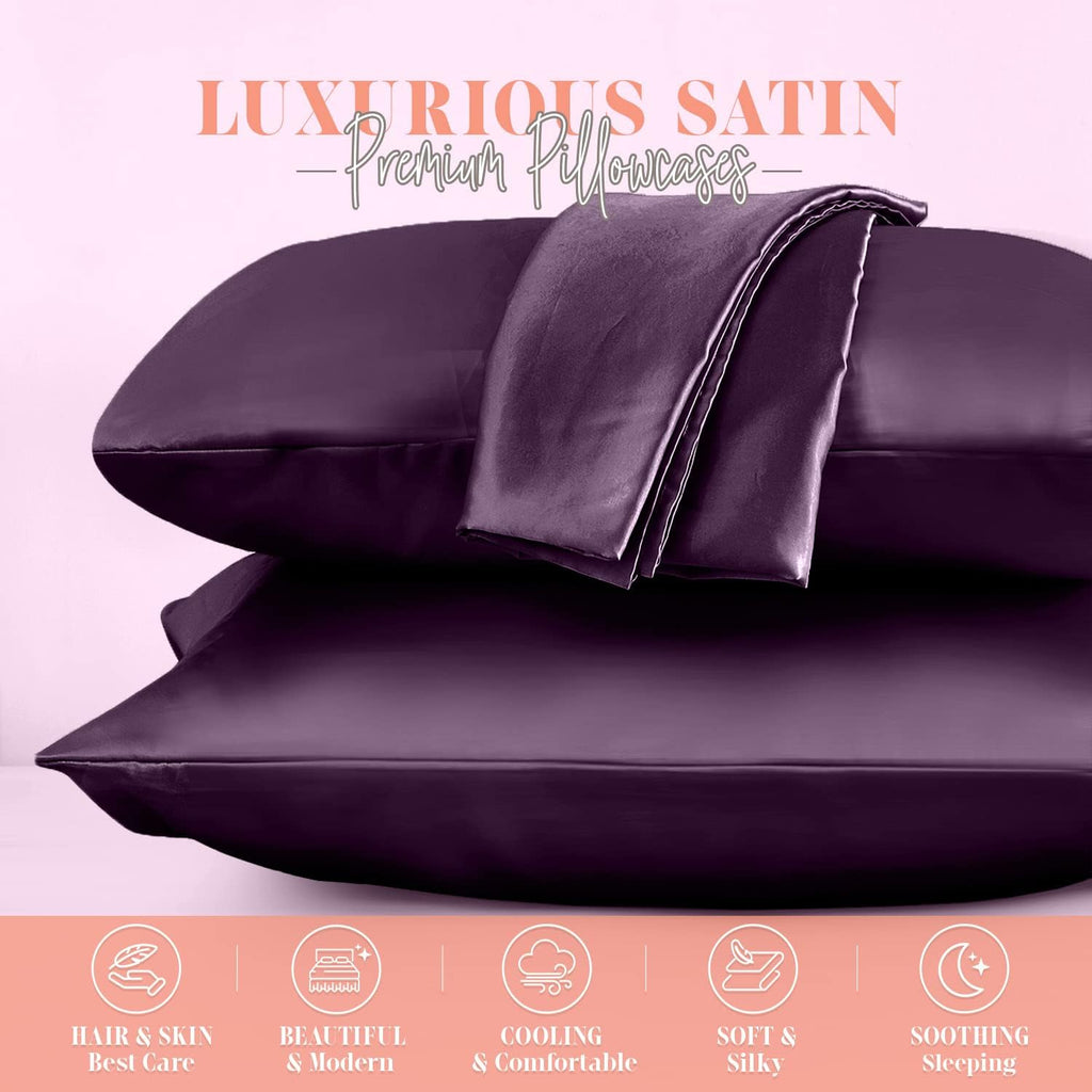 Elegantcomfort Elegant Comfort Silky and Luxurious 2-Piece Satin Pillowcase Set for Healthier Skin and Hair, Hidden Zipper Closure and Beau…