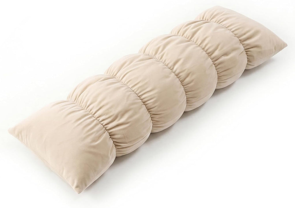 Ailuteie Pat. Pend. Long Body Pillow for Adults, Side Sleeper Bed Pillow with Segmented Design and Soft Velvet Washable Pillowcase (Beige,…