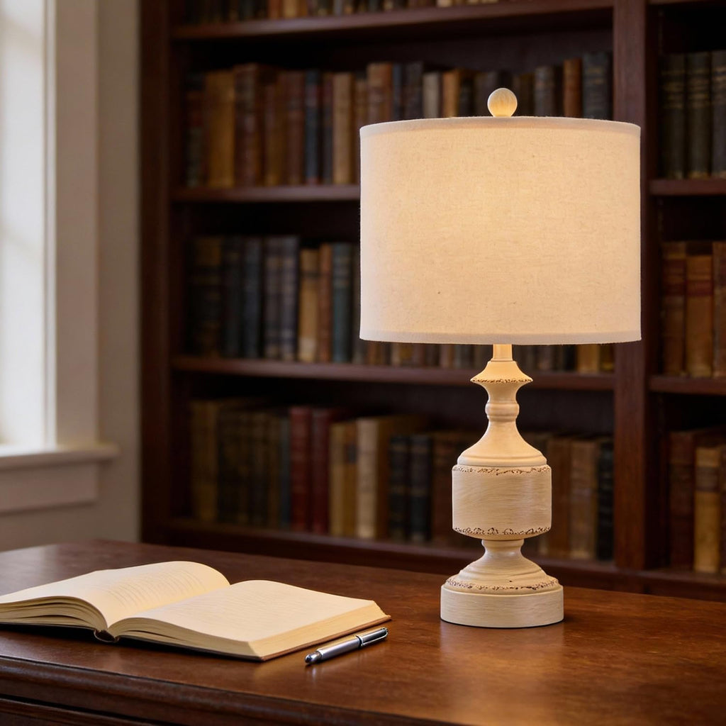Bobomomo White Lamps Set of 2-20.5" Antique White Bedside Lamps for Nightstand, Vintage Farmhouse Lamps for Entryway & Guest Room, Ideal fo…
