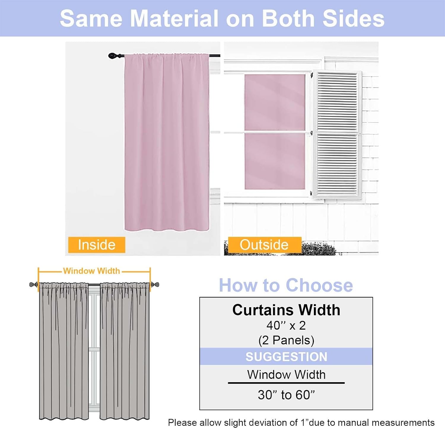 Simplebrand Ava Pink Short Blackout Curtains for Bedroom 45 Inches Long 2 Panels Set, Solid Thermal Insulated, Energy Saving Window Treatme…