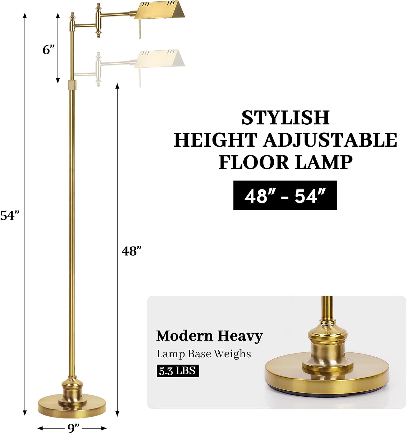 Dimmable Pharmacy Floor Lamp with Remote, 17W Gold LED Reading Floor Lamp with 360°Swing Arm, 3 Color Temperature, Height Adjustable…