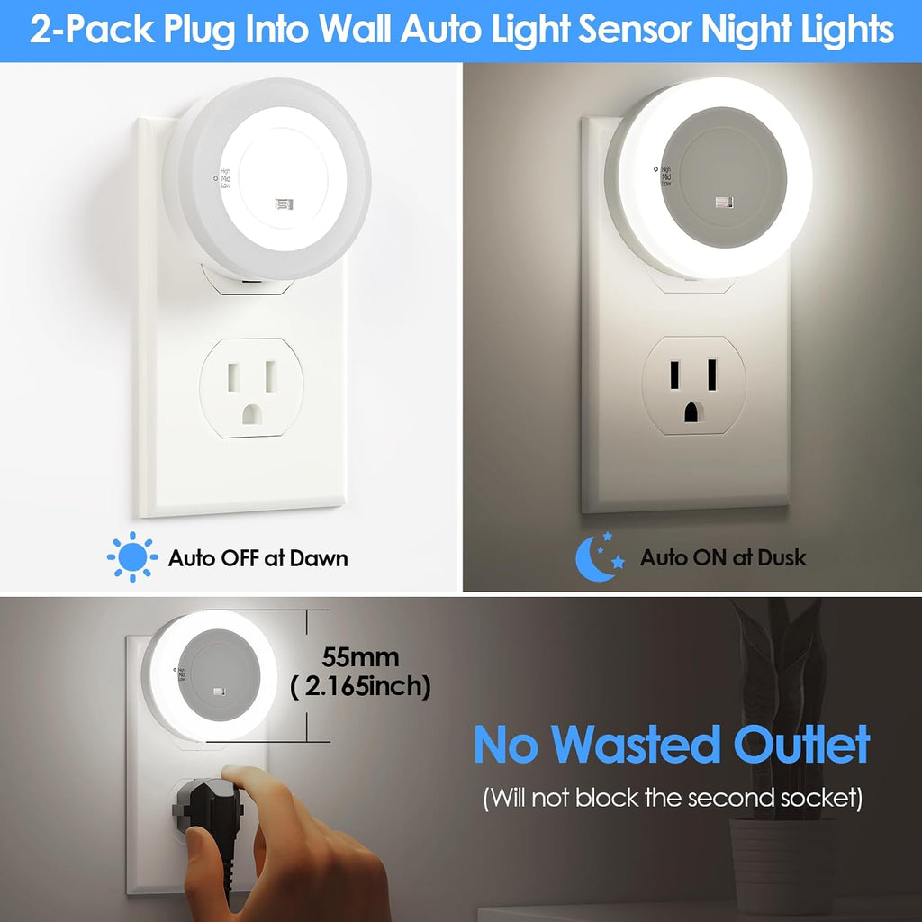 FOLKSMATE LED Night Light, Dimmable Plug-in Dusk to Dawn Light Sensor Nightlight for Bathroom, Bedroom, Adults & Kids Room, Kitchen…