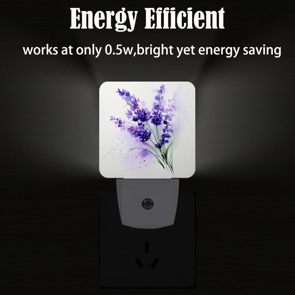 Purple Lavender Flowers Night Light, Wild PlantsPlug Into Wall for Boys Girls Bedroom Decorative Square Night Light Lamp 0.5w Sleep Friendly