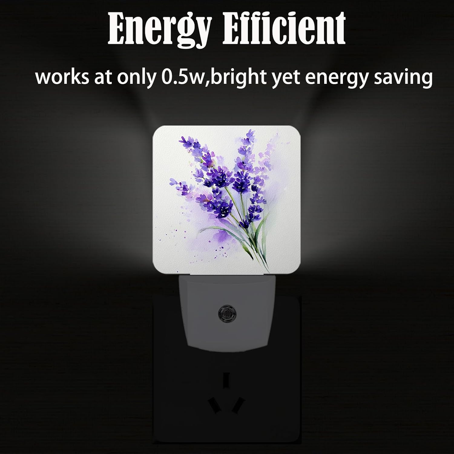Purple Lavender Flowers Night Light, Wild PlantsPlug Into Wall for Boys Girls Bedroom Decorative Square Night Light Lamp 0.5w Sleep Friendly