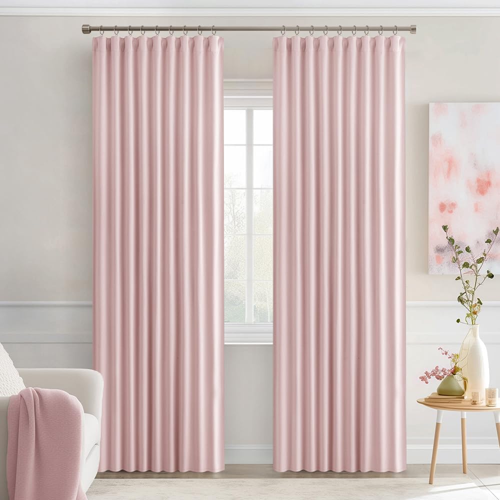 Miulee Baby Pink Back Tab Blackout Curtains 84 Inch Length 2 Panels Set for Living Room Bedroom Privacy, Rod Pocket/Pinch Pleated Thermal I…