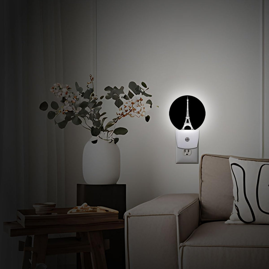 Paris Eiffel Tower France Night Light Plug Into Wall Auto Led Sleep Round Lamp for Living Room Hallway Stairs