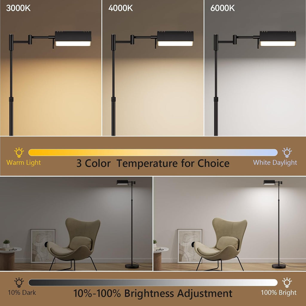 SUNMORY Dimmable LED Pharmacy Floor Lamp, 16W/1500LM Bright Reading Floor Lamp with Remote & Touch Control, 350°Swing Arm, Adjustable…