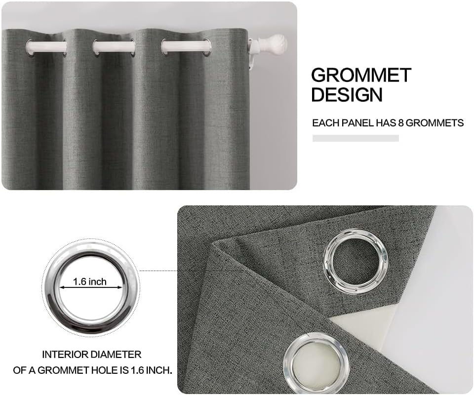Miulee Linen Blackout Curtains and Drapes 100% Room Darken Thermal Insulated Grommet Window Panels with Coating 2 PCs W 42 x L 63 inches Da…