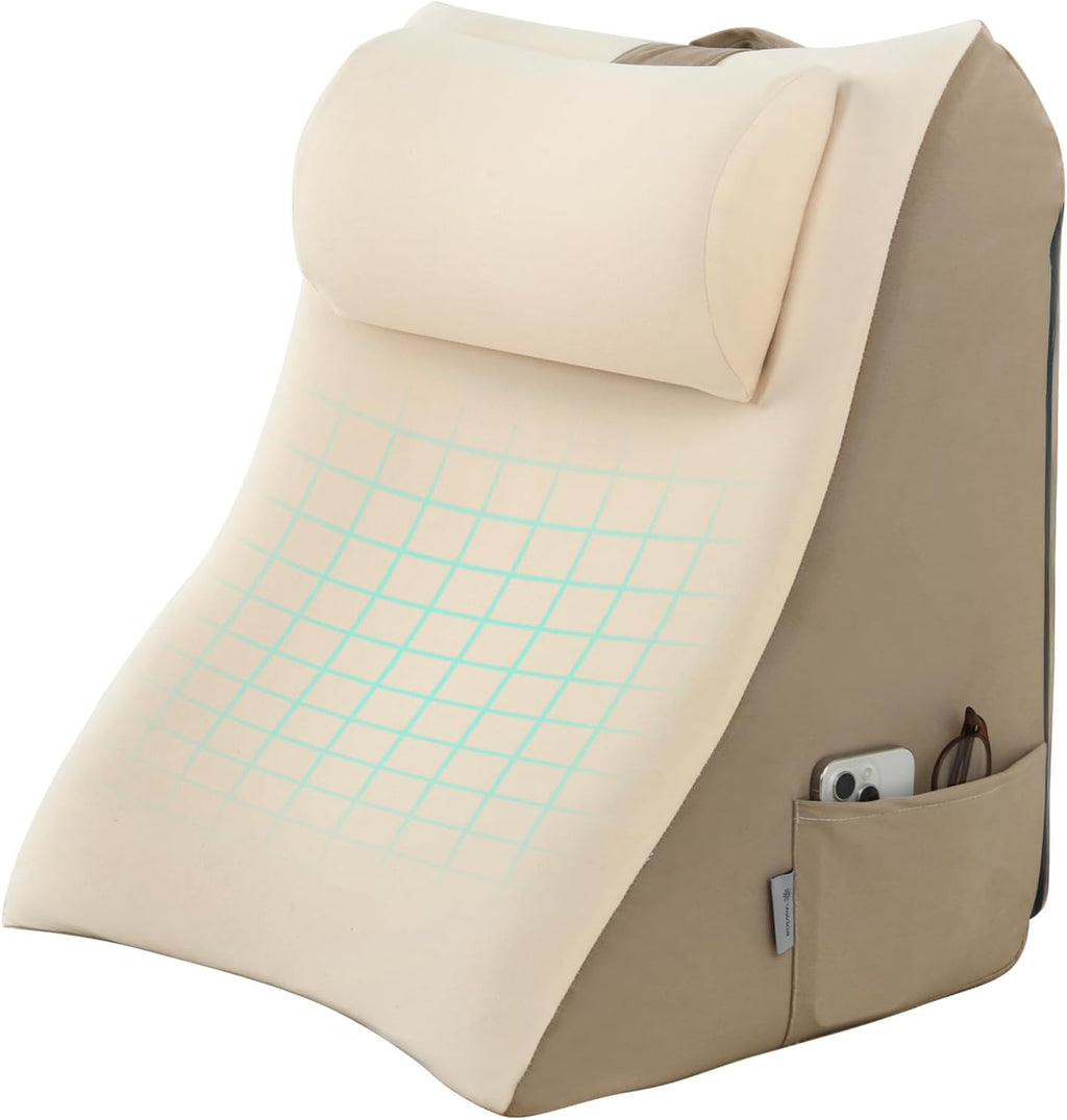 Vekkia 21” Extra-Wide Back Pillow with Adjustable Headrest, 2-in-1 Ergonomic Dual-Layer Wedge Backrest for Sitting/Reclining, Lumbar &…