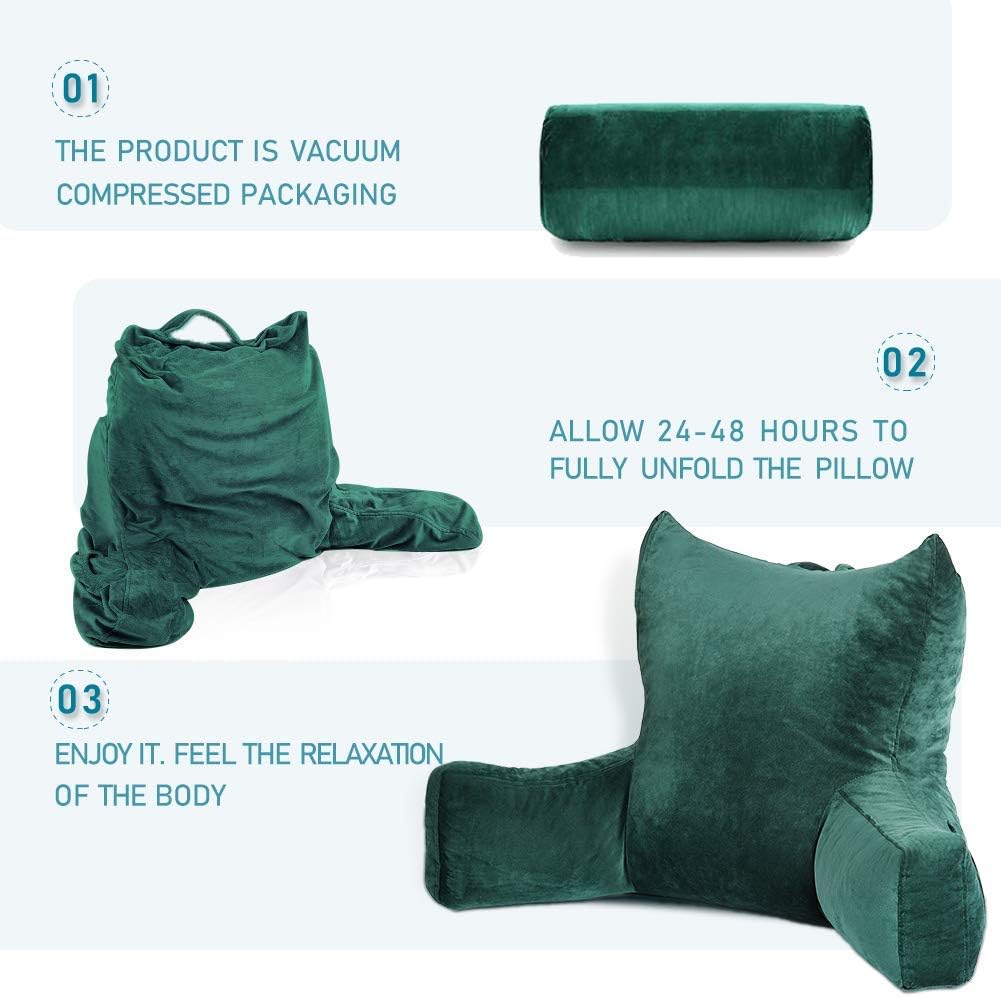 Neustern Reading Pillow for Sitting in Bed Adult, Back Pillow for Bed Shredded Memory Foam Chair Pillow with Arms and Pockets, Backrest…