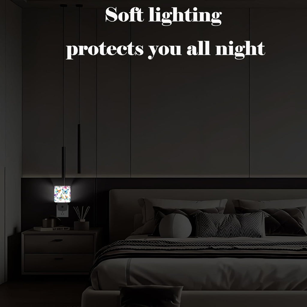 Watercolor Butterflies Night Light, Plug Into Wall for Boys Girls Bedroom Decorative Square Night Light Lamp 0.5w Sleep Friendly