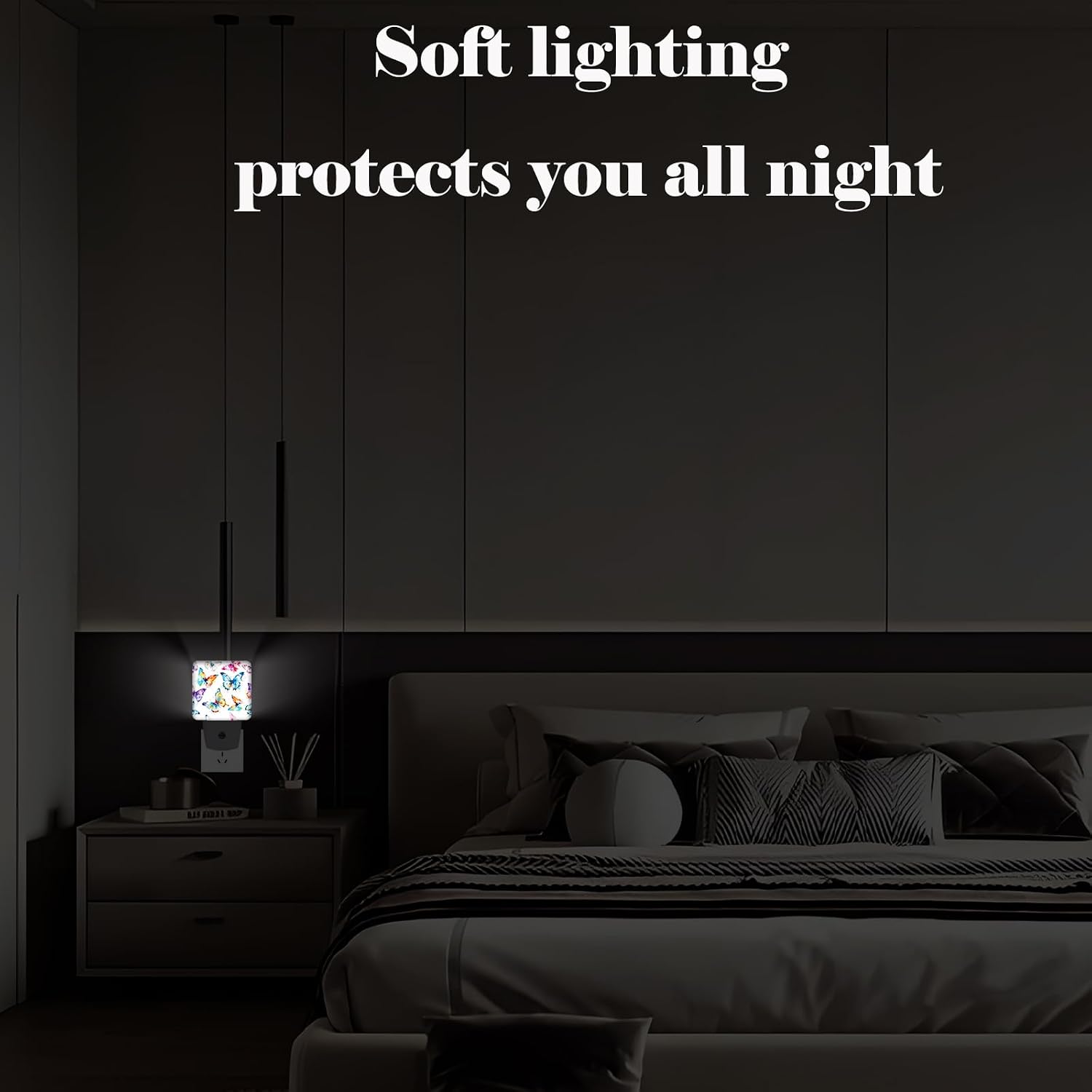 Watercolor Butterflies Night Light, Plug Into Wall for Boys Girls Bedroom Decorative Square Night Light Lamp 0.5w Sleep Friendly