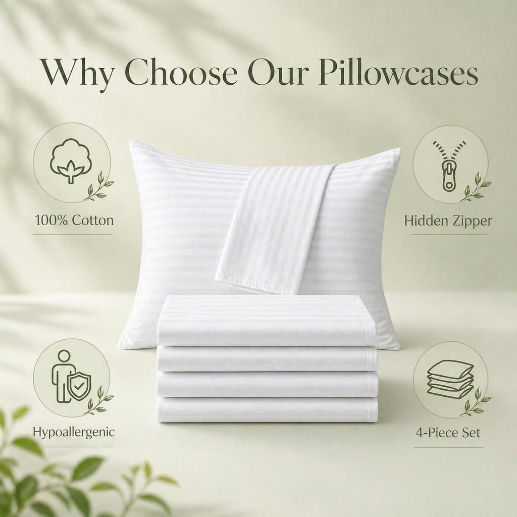 Beednova 100% Cotton 600TC 4PC Pillow Protectors with Zipper Standard Size Hypoallergenic Breathable Hotel Collection Pillow Covers…