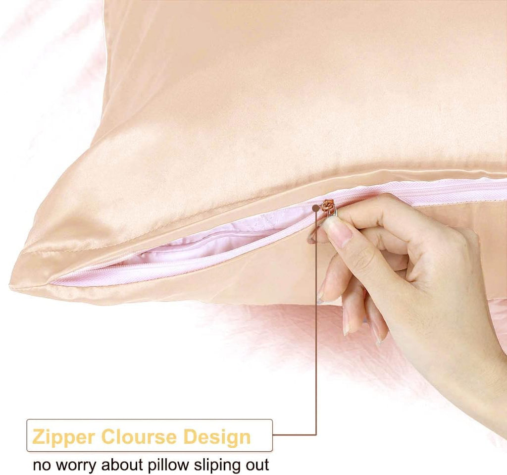 uxcell Travel Satin Pillowcase with Zipper, Super Soft and Luxury, Silky Pillow Cases Covers Set of 2, 14"x20", Caramel