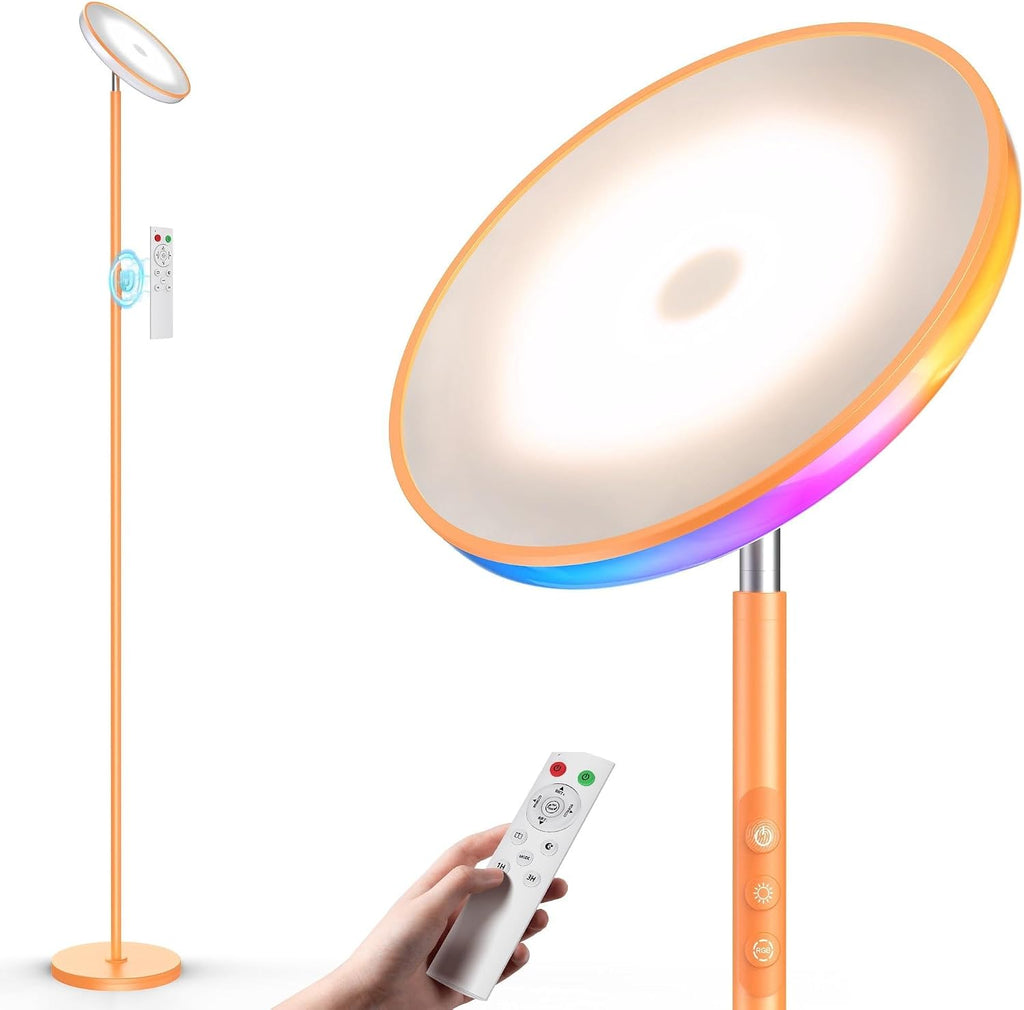 Wowlumenofficial UFO LED Torchiere Floor Lamp with RGB Ambient Light, 42W 3700LM Bright Dimmable Sky Lamp,71in Modern Tall Standing Lamp wi…
