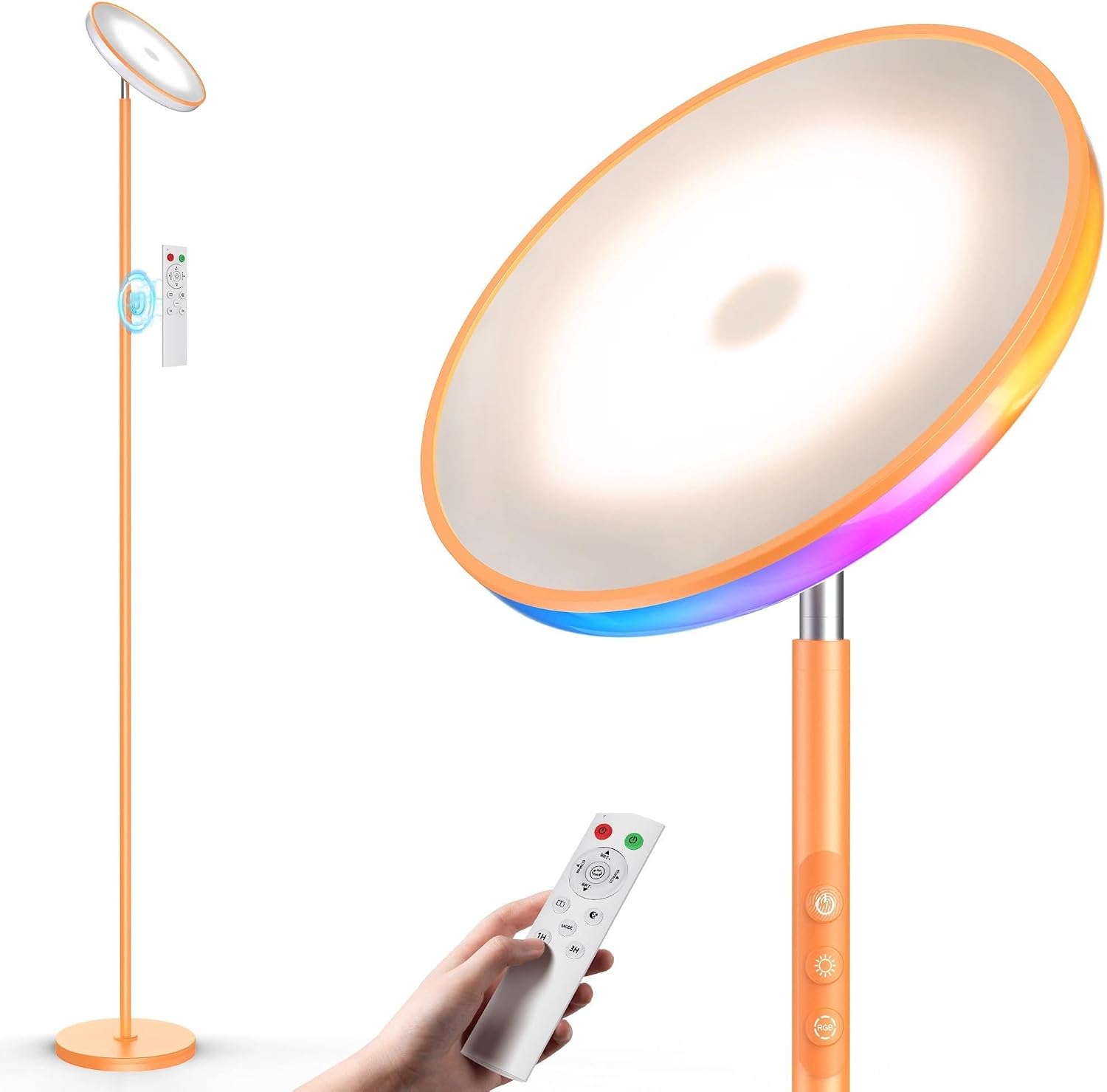 Wowlumenofficial UFO LED Torchiere Floor Lamp with RGB Ambient Light, 42W 3700LM Bright Dimmable Sky Lamp,71in Modern Tall Standing Lamp wi…