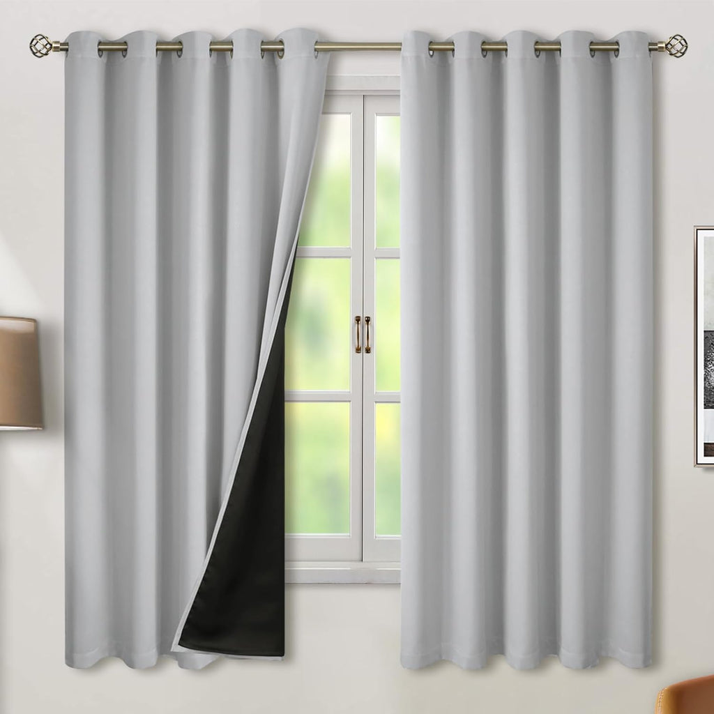 BGment Thermal Insulated 100% Blackout Curtains for Bedroom with Black Liner, Double Layer Full Room Darkening Noise Reducing Grommet Curta…