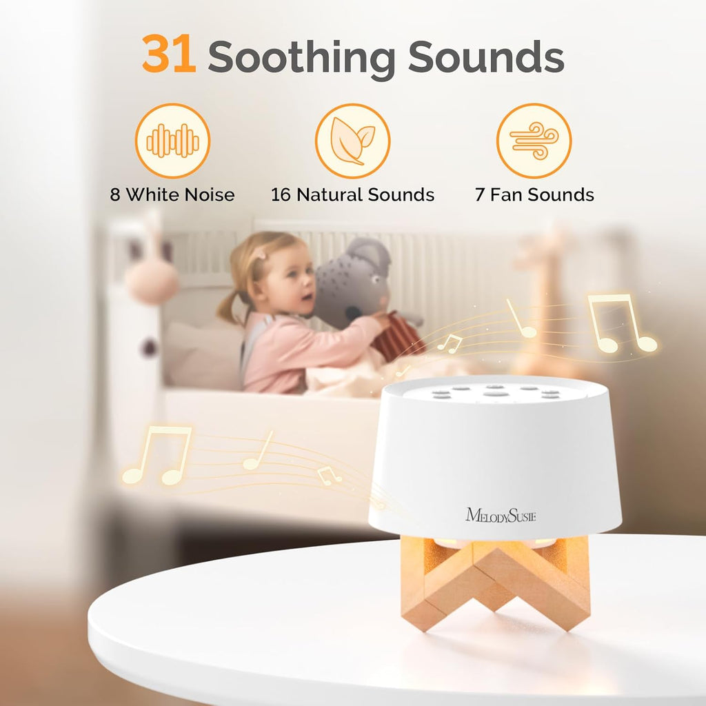 MelodySusie Rechargeable White Noise Machine for Sleep Travel & Salon with Wooden Stand, Sound Machine with 31 Soothing Sounds, Multi-Night…